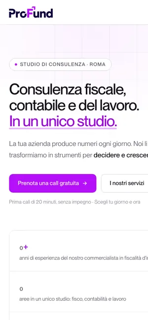 Il sito Profund su smartphone, con i servizi in colonna.
